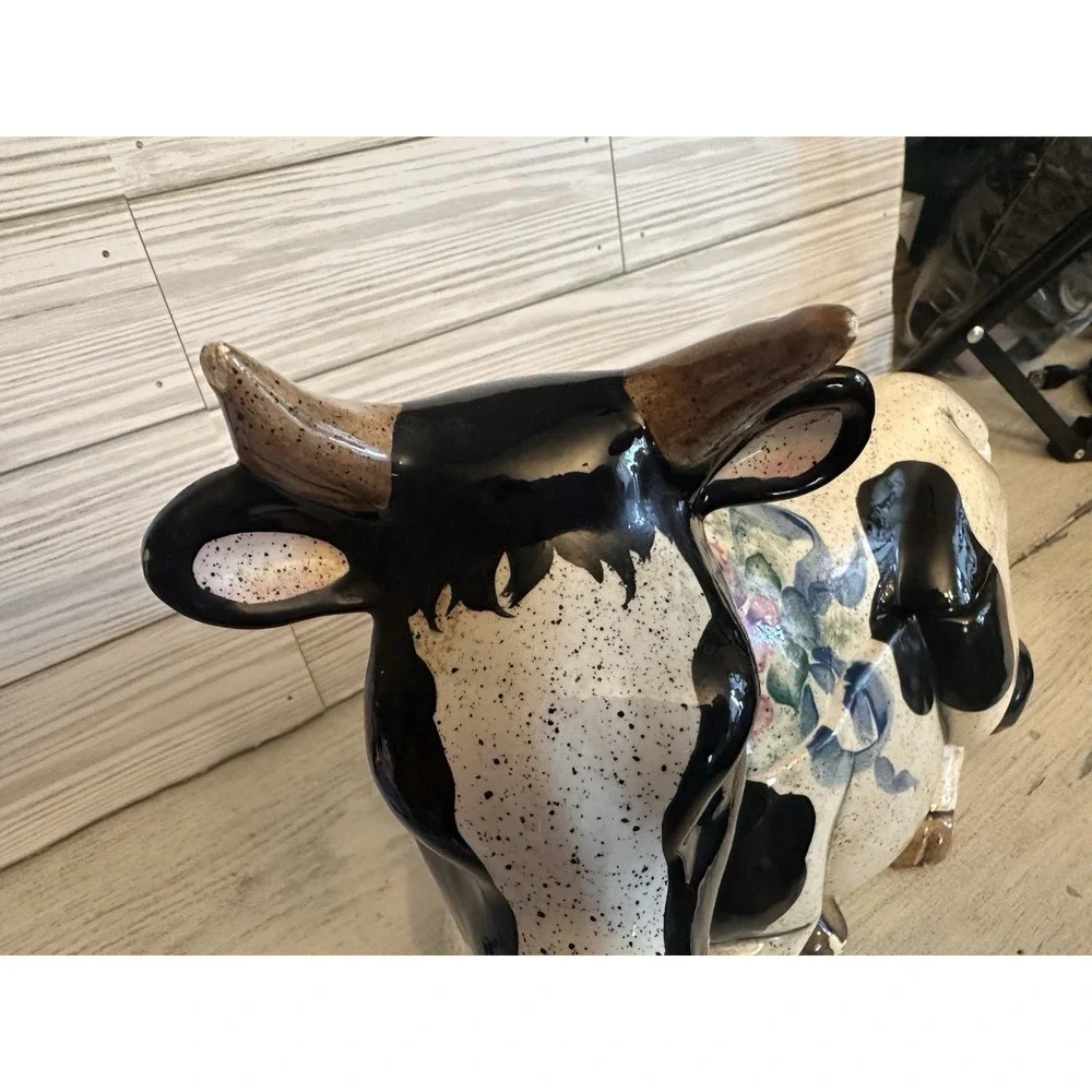 Vintage Ceramic Rare 2 Piece Cow Cookie Jar Hand Painted
